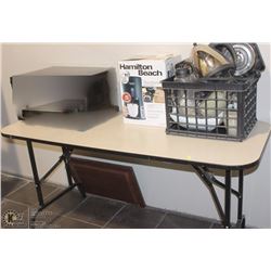 FOLDING TABLE WITH COFFEE ROOM CONTENTS