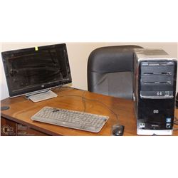 HP TOWER, MONITOR, KEYBOARD AND MOUSE.