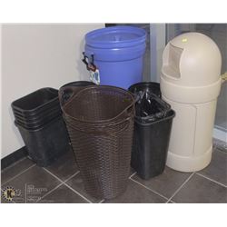 KIDS ROOM-LOT OF MISC GARBAGE PAILS, ETC