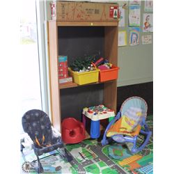 KIDS ROOM-2 TIER WOOD SHELF WITH CONTENTS