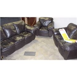 3 PC BROWN LEATHERETTE LIVING ROOM SET INCL