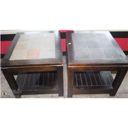 LOT OF 2 WOOD, TILE TOP END TABLES