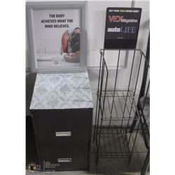 LOT INCLUDES 3 WHITEBOARDS, NEWSTAND,