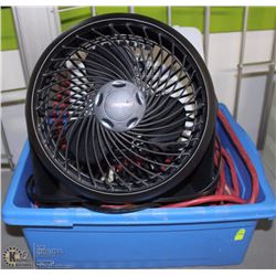 SMALL BLUE TOTE OF EXTENSION CORDS,