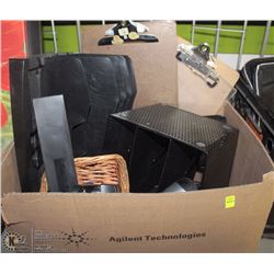 BOX OF ASSORTED OFFICE SUPPLIES INCL STAPERS,