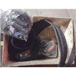 BASKET WITH 3 NEW WEIGHT BELTS AND 3 NEW