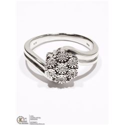 STERLING SILVER 7 DIAMOND FLORAL SHAPE RING