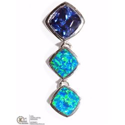STERLING SILVER CREATED OPAL & TANZANITE PENDANT