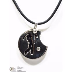 ST SILVER DIAMOND GOLF PENDANT & RUBBER NECKLACE