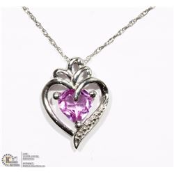 ST SILVER CREATED PINK SAPPHIRE PENDANT NECKLACE