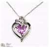 Image 1 : ST SILVER CREATED PINK SAPPHIRE PENDANT NECKLACE