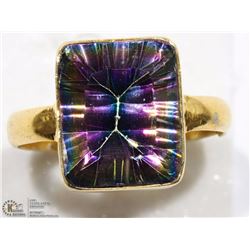 ST SILVER GOLD TONE RAINBOW MYSTIC TOPAZ RING