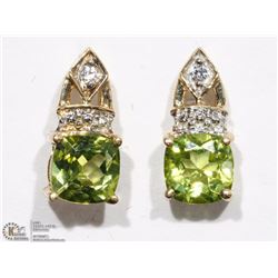 10KT YELLOW GOLD PERIDOT & DIAMOND STUD EARRINGS