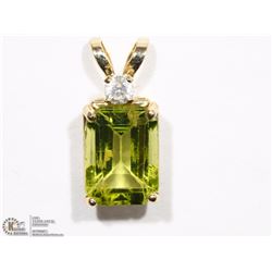 10KT YELLOW GOLD PERIDOT & DIAMOND PENDANT