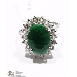 STERLING SILVER OVAL SHAPE EMERALD & TOPAZ RING