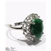 Image 2 : STERLING SILVER OVAL SHAPE EMERALD & TOPAZ RING