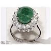 Image 4 : STERLING SILVER OVAL SHAPE EMERALD & TOPAZ RING