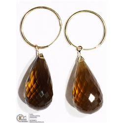 14KT YELLOW GOLD BROWN SMOKY QUARTZ EARRINGS