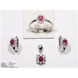 ST SILVER GEMSTONE EARRINGS RING & PENDANT SET