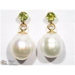 14KT YELLOW GOLD PERIDOT & PEARL DROP EARRINGS