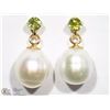 Image 1 : 14KT YELLOW GOLD PERIDOT & PEARL DROP EARRINGS