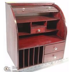 CHERRY WOOD ROLL TOP DESK ORGANIZER