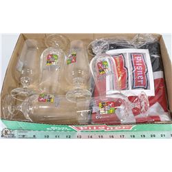 PILSNER FLAG/BANNER & 6 CRYSTAL PILSNER GLASSES