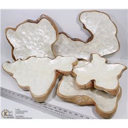 LOT OF 5 DECORATIVE PEARL INLAY WOOD BASED BOWLS