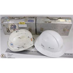 LOT OF 2 VINTAGE LUNCH BOXES + WORK HELMETS