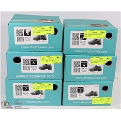 6 PAIRS OF TWINKIE KIDS SHOES IN ASST SIZES.