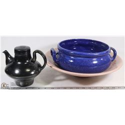 FLAT W/ ARTISAN CANADIAN MADE FRUIT BOWL, TEA POT
