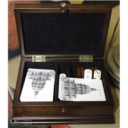 CRIBBAGE SET IN WOOD CASE.
