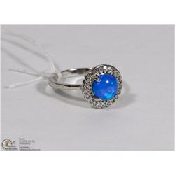 #44- AUSTRALIAN BLUE FIRE OPAL & CZ  RING