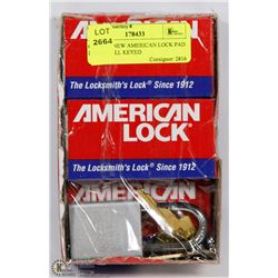6 BRAND NEW AMERICAN LOCK PAD LOCKS , ALL KEYED
