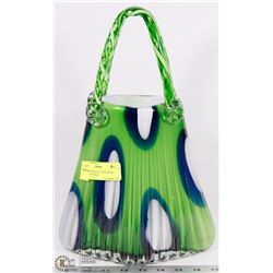 LARGE GREEN BLUE AND WHITE ART GLASS PURSE
