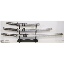 NEW SET OF 3 DECORATIVE SWORDS W/ STAND