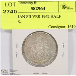 CANADIAN SILVER 1962 HALF DOLLAR.