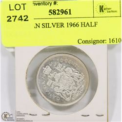 CANADIAN SILVER 1966 HALF DOLLAR.