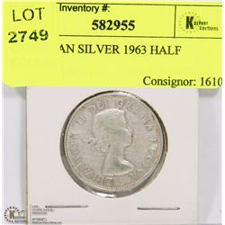 CANADIAN SILVER 1963 HALF DOLLAR.