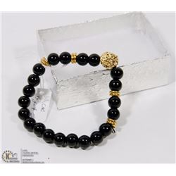 #37-NATURAL BLACK AGATE BEAD BRACELET /8MM