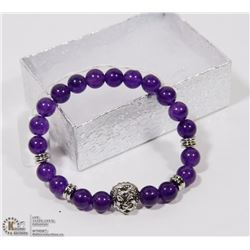 #30-NATURAL PURPLE AMETHYST BEAD BRACELET/8MM