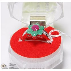#64-GREEN EMERALD & CZ RING