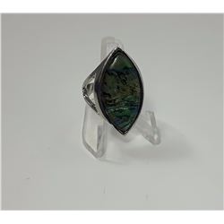 LARGE DIAMOND SHAPED ABALONE RING SET IN SILVER TONE