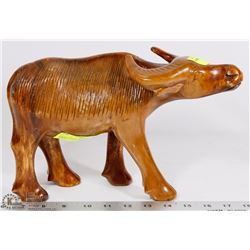 HAND CARVED WOODEN WATER BUFFALLO STATUETTE