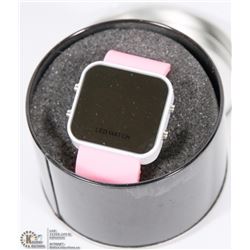 PINK 'MIRROR' FACE RETRO LED WATCH.