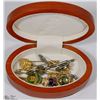 Image 1 : TEAK BOX FILLED WITH STICK PIN BROOCHES