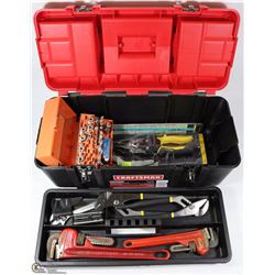 CRAFTSMAN TOOLBOX WITH VISE GRIPS, PIPE WRENCHES &