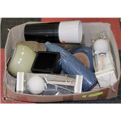 BOX W/ FRAGRANCE OIL VASE & ASST VASES