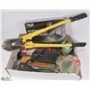 Image 1 : FLAT OF ASSORTED TOOLS INC BOLT CUTTER, ROUTER,