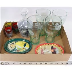 FLAT OF COCA-COLA COLLECTABLES & BRANDY DECANTER